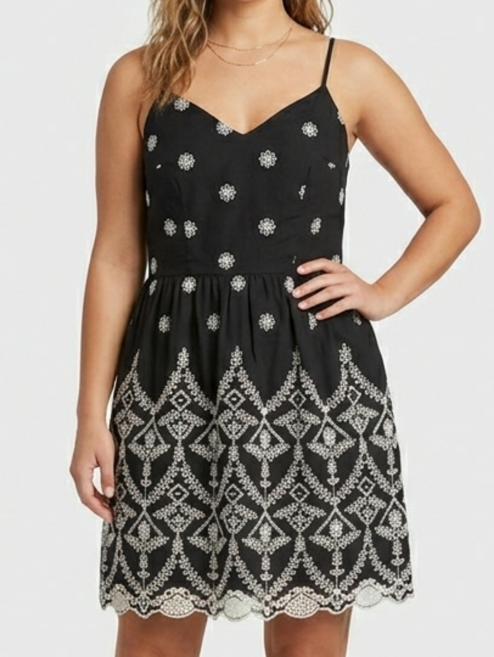 Buffalo David Bitton Black Embroidered Fit & Flare Mini Dress Small NWT